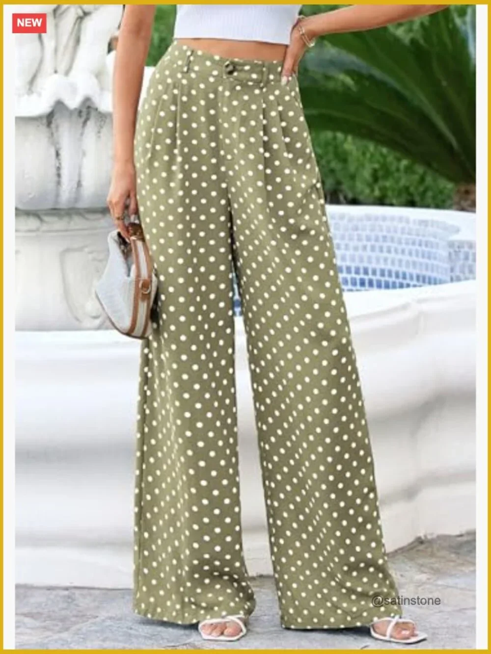 Wide Leg Polka Dot Dress Pants for Women with Pockets - Picture 6 of 7